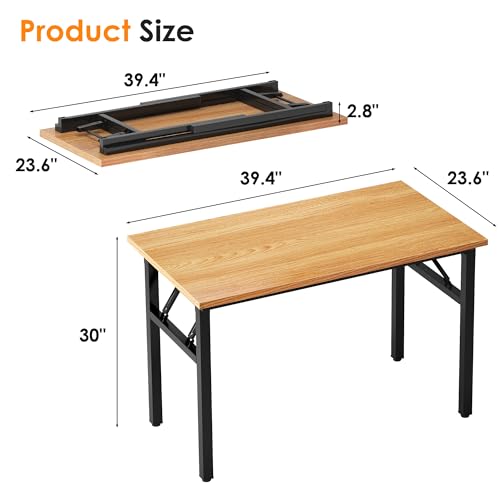 Image of Need Folding Computer Desk - 39.4 Inch Foldable Office Writing Work Study Kids Student Teacher Home Bedroom Table for Small Space, Teak & Black