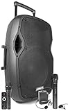 Die große Musikbox ist ideal für Präsentationen und ist gleichzeitig ein tolles Karaoke Set mit eingebauter Echo Funktion. Dank 2 Mikrofone und 1 Headset können Sie wunderbar im Duett singen oder eine Rede vor einem Publikum halten
