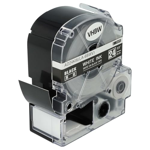 vhbw Label Tape Compatible with Epson LabelWorks LW-700, LW-1000P, LW-600P, LW-900P, OK500P Label Printer 8m x 24 mm, White on Black