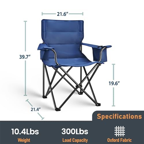 Camping Chair Folding Heavy Duty with Cup Holder & Cooler Bag, Oversized Portable Lawn Chair for Adults, Tall and Lightweight, 300 Lbs Capacity, for Beach, Fishing, Sports, Travel — view 2