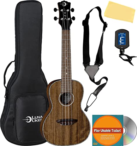 Luna Walnut Concert Ukulele Bundle With Gig Bag, Tuner, Strap, Austin Bazaar Instructional Dvd, And Polishing Cloth #TOP29