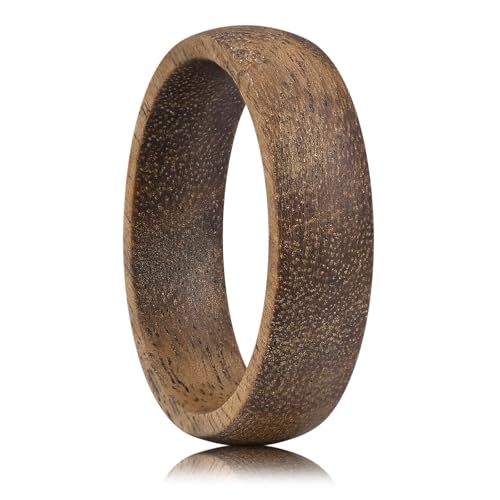 King Will Wooden Wedding Band for Men Women-6mm Width Natural Brown Acacia Wood Wedding Ring in Domed Style Comfort Fit and Promise Ring Size 10
