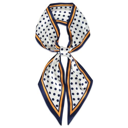 Relang Satin Scarf Mulberry Silk Printed Head Wrap Hair Band 7"" x 59"" White Dot