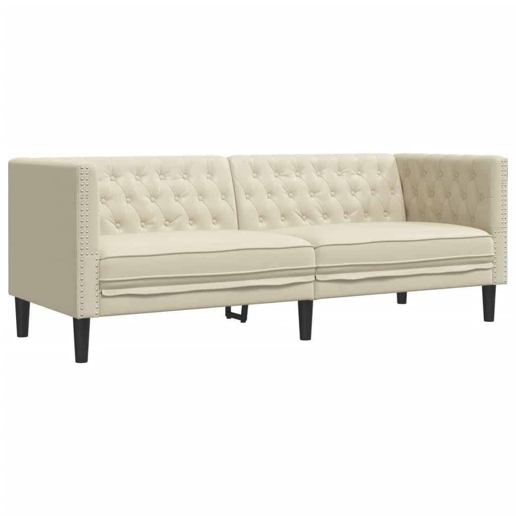 Divano Chesterfield 3 Posti in Ecopelle Crema, 194 cm