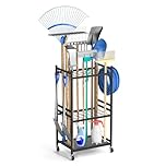 Garden Tool Storage Rack, 35 Long-Handle Tool Slots, Garage Shelving Tool Rack with 3 Removable Hooks, Multi-Tier Heavy-Duty Tool Organizer with Wheels for Garden, Workshop, Garage, Sheds (Black)