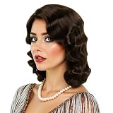 MEDISIFA Long Brown 1920s Wig for Women Gatsby roaring 20s Finger Wave Party Synthetic Full Vintage Wigs for Womens Lady Cosplay Costume Fancy Dress 1920 Flapper Wig