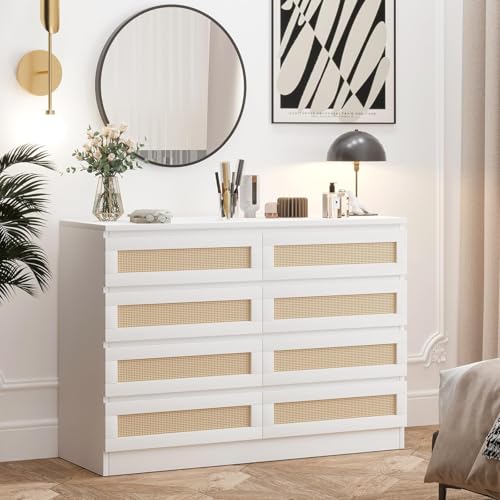 Jojoka 8 Drawer Faux Rattan Dresser, MDF and Particle Board