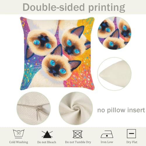 Housse de coussin lin imperméable avec fermeture éclair invisible et motif fleur chat