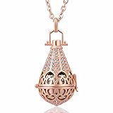 EUDORA Harmony Bola CZ Vintage Angel Chime Caller Pendant 16mm Prayer Bell 30'' Necklace Gold Plated