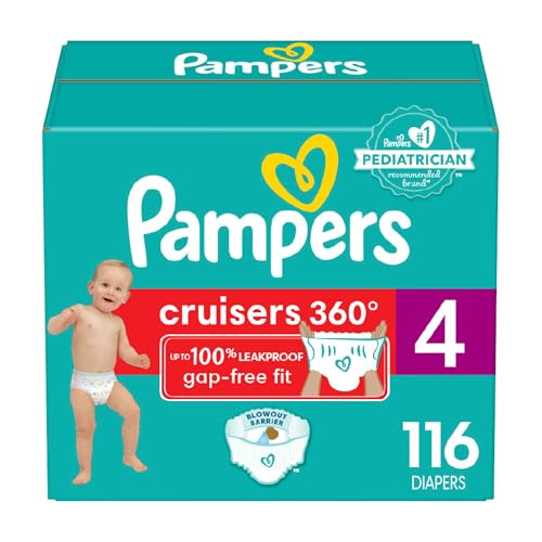 Image of Pampers Diapers - Cruisers 360 - Size 4, 116 Count, Babyproof up to 100% Leakproof Pull-On Diaper