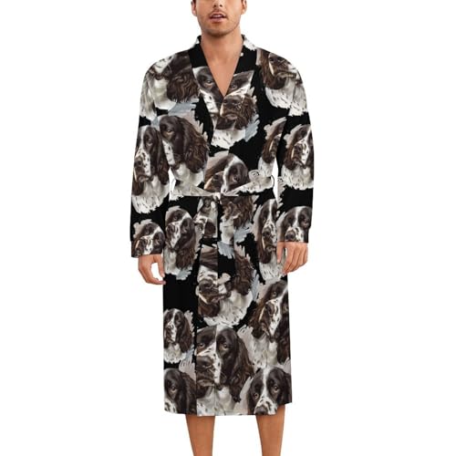Cute English Springer Spaniel Dog Soft Robe Long Sleeve Bathrobes V Neck Sleepwear Spa Robes with Belt Men Woman