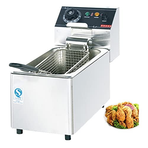 Heihe Freidora Profunda de Servicio Pesado, freidoras eléctricas Grandes de un Cilindro de Acero Inoxidable de 6.3QT/6L con Canasta extraíble y Elemento de Calentamiento Profesional