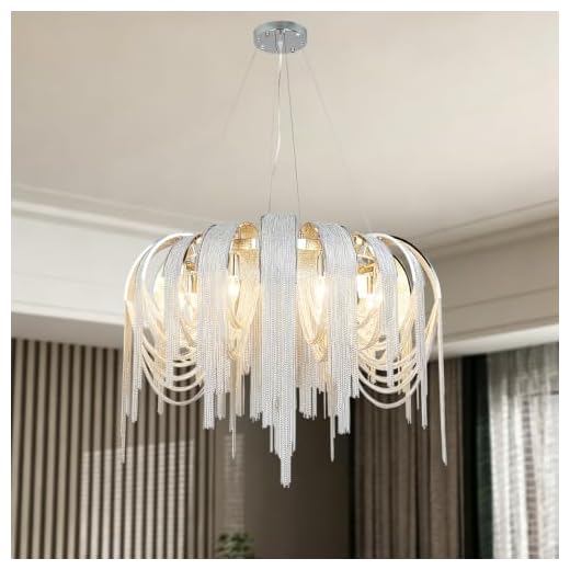 DEARLAN Modern Chandeliers Light Fixtures Contemporary Chandelier 8 Lights Island Aluminum Chain Pendant Ceiling Lighting for Living Room Dining Room Bedroom Hallway D34.48