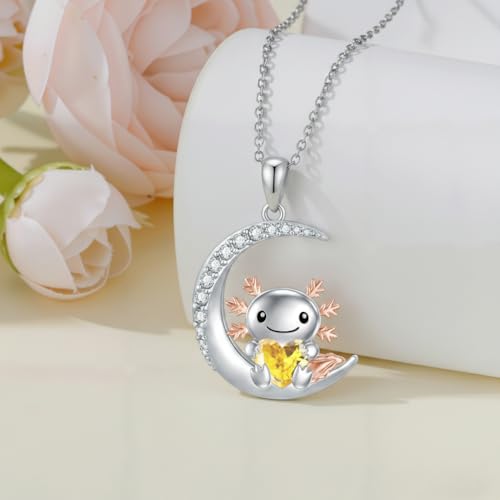 Image of PROESS Animal Birthstone Necklace 925 Sterling Silver Otter /Axolotl /Hippo /Elephant /Dachshund /Monkey /Red Panda Pendant Necklace Animal Birthstone Jewelry Gifts for Women