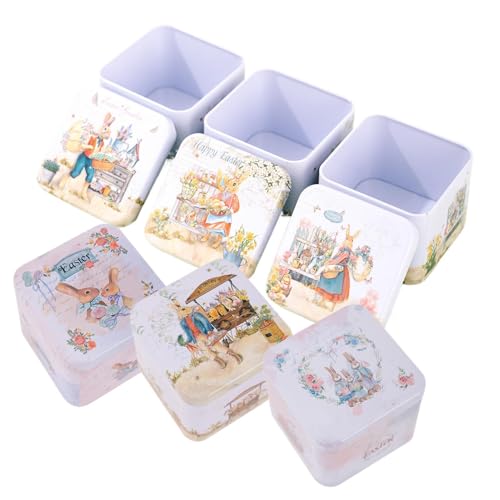 Petites Boîtes À Biscuits - 6 Pièces Récipient À Motif de Lapin Avec Couvercle - Pour Confiseries Cadeaux Fêtes Pâques,Pour Les Snacks, Le Printemps,...