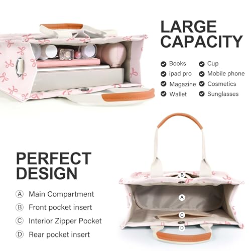 Image of Canvas Tote Bag for Women with Pockets Crossbody Bag Tote Shoulder Handbags Casual Work Bags Everything Tote Bag
