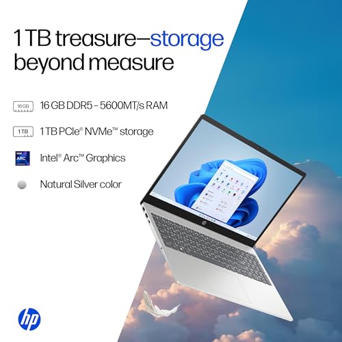 Image of HP 15, Intel Core Ultra 5 125H (16GB DDR5, 1TB SSD) FHD, IPS, 15.6'' /39.6cm, Win11, M365 Basic(1yr)*Office24, Silver, 1.65kg, fd1354TU, Intel Arc Graphics, FHD Camera w /Shutter, AI Powered Laptop