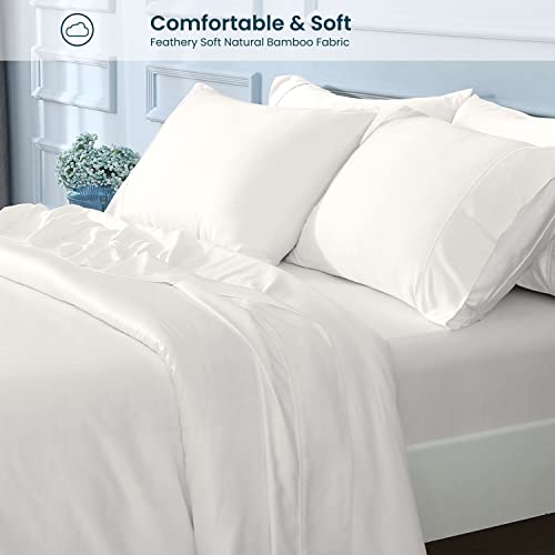 Gokotta Cooling Sheets Queen Size For Hot Sleeper, Breathable Luxury Soft Bamboo Sheets With 4 Elastic Corner Straps, 16 Inch Pocket, Bed Sheets With Double Stitched (Cream White, Queen) #TOP3