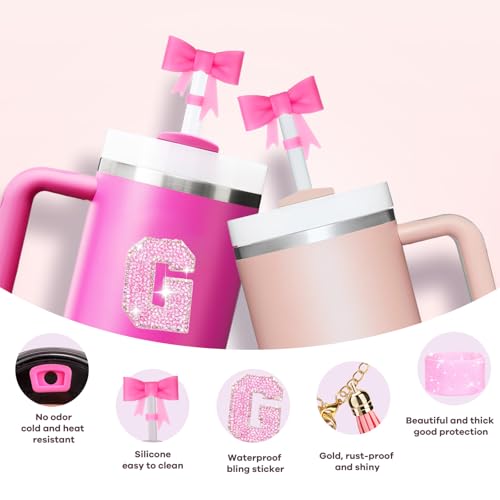 Image of Mity rain 6PCS Pink Cup Accessories for Stanley Cup 30oz 40oz - Tumbler Initials Decoration for Stanley, Including Silicone Straw Cover Cap and Boot, Spill Proof Stopper,Handle Charm, Sticker,Letter G