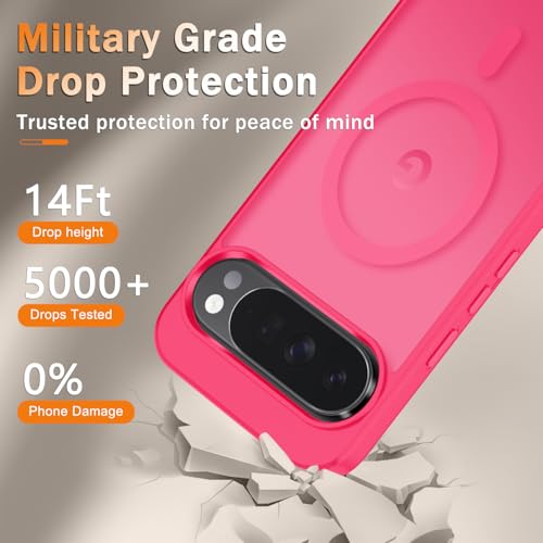 Image of for Google Pixel 10 /10 Pro Case, Matte Magnetic Phone Cover [with 1 Screen Protector] [Support for MagSafe] [Shockproof Military Grade Protection] Translucent Frosted Back, Hot Pink