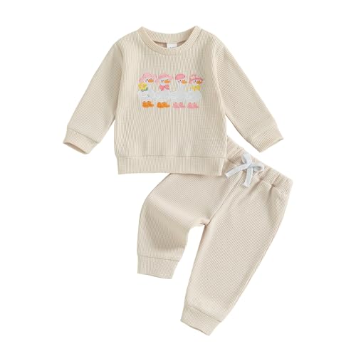 Toddler Baby Girl Fall Winter Outfit Silly Goose Waffle Long Sleeve Sweatshirt Jogger Pants Set 2Pcs Cute Clothes