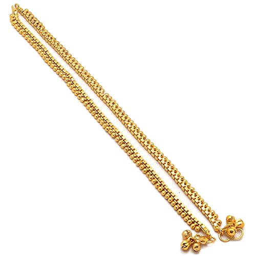 Jewar MandiAnklet Gold Plated Box & Beaded Designs Traditional Indian Payal Jewelry for Women & Girls, M, Gold Plated, Diamond