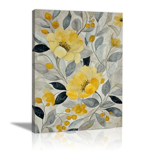 Affiche fleurs tableau jaune deco murale HOQIU salon chambre 60x80cm