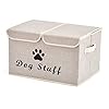 Geyecete Large Foldable Storage Cubes – Linen Fabric Boxes with Lid & Handles for Dog Apparel, Toys & Accessories (Beige)
