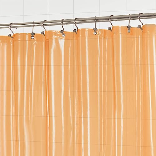 Image of Barossa Design Extra Long Shower Curtain Liner with 3 Magnets - 72 inch x 84 inch XL, Waterproof PEVA Lightweight Shower Liner for Bathroom, PVC Free, Metal Grommets - Clear Orange, 72x84