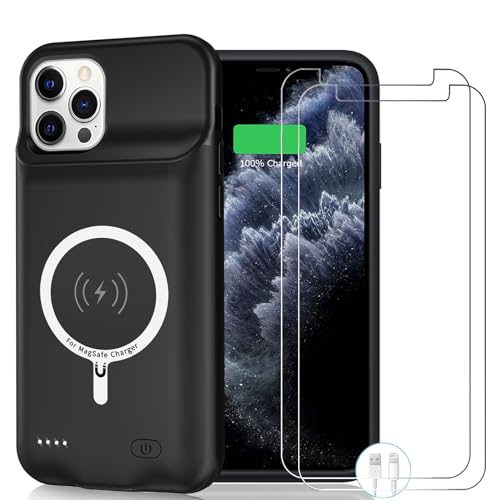 Battery Charging Case for iPhone 12 Pro Max 12000mAh High Capacity Portable Rechargeable Battery Case Qi Wireless Charging with iPhone 12 Pro Max (6.7 inch) Extended Battery Charger Cover(Black)