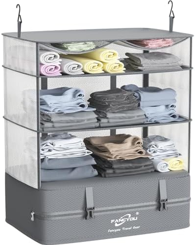 FANCYOU Compressible Packing Cubes Portable Hanging Closet Shelves 17"x12"x24" Extendable Travel Organizer Nylon Packing Bags for Suitcase