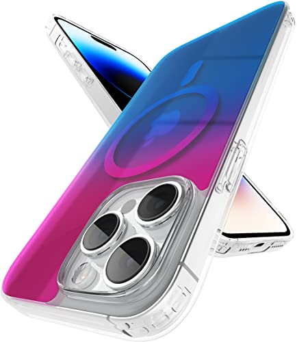 Image of eller sante Zurich MAGPRO Gradient Colored for iPhone 14 Pro Case Cover, Transparent, 6 Feet Drop Protection, Shockproof, Scratch Resistant, Slim, Compatible with MagSafe Back Cover - Pink& Blue