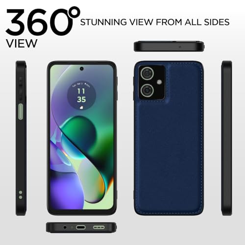 Image of Amazon Basics Back Cover for Motorola Moto G54 5G / G54 Power 5G / G64 5G | Leather Finish | Raised Edges & Super Soft-Touch | Full Camera Protection Bumper Case (Blue)