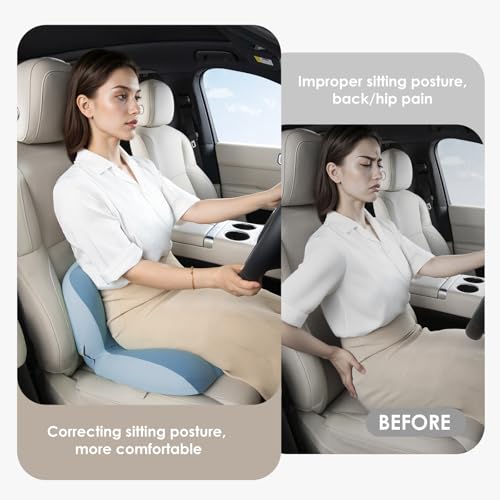 Image of FLORICH Memory Foam Truck Seat Cushion,Car Seat Cushion and Lumbar Support Pillow for Office Chair, Ergonomic Back Support & Sciatica Relief for Long Drives(Blue)
