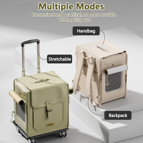 Galatée Haustier-Rucksack Mit Rädern, Haustier-Buggy, Hunde-Reisetasche Mit Abnehmbaren Rollrädern, Hunde-Rucksack Mit Mesh-Belüftungsfenstern(Weiß)