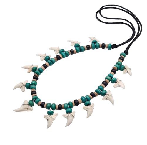 13! Genuine Shark Teeth Necklace for Men, Mako Shark Tooth Necklace, Handmade Wooden Beads Adjustable Cords Shark Tooth Necklace for Women Jewelry CA0833
