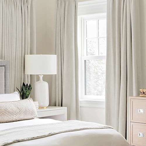Image of MIULEE Linen Texture Curtains for Bedroom Light Cream 100% Blackout Thermal Insulated Linen Curtains Grommet Room Darkening Draperies for Living Room 52x96 Inch (2 Panels)