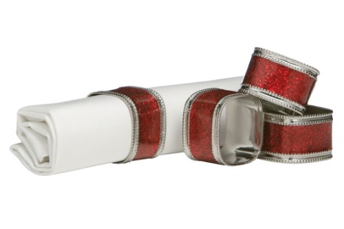 Premier Housewares 1403761 Square Glitter Napkin Rings - Set of 4, Red, H4 x W3 x D4cm