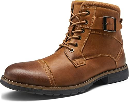 VOSTEY Men's Leather Ankle Boots – Casual Oxford Combat Style, Lace-Up, Brown Yellow, BMY8001 - View #13