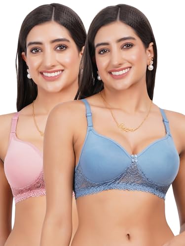 Image of Lace Padded Everyday Padded Bra for Women - Made of Pure Cotton Full Coverage Over Size Non Wired Pushup Soft Cup for T-Shirt Saree Dress Sports Garment for Daily Use Everyday