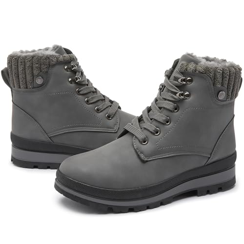 hash bubbie Women's White Combat Boots Black Platform Boots Non Slip Waterproof Ankle Boots Fall Winter Hiking Boots Fuzzy Snow Boots for women with Zipper（Dark Grey.US10） by hash bubbie - Used condition - US$34.39