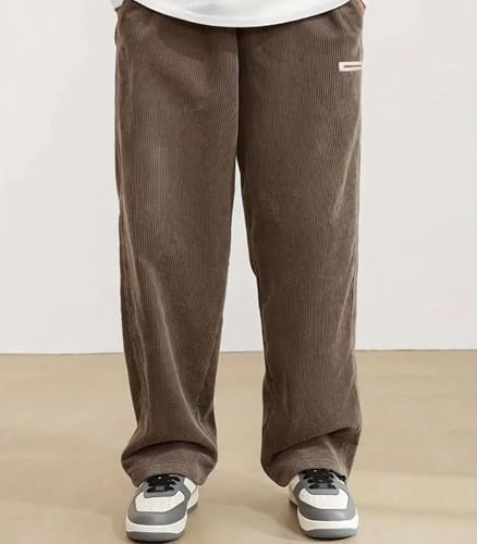 INVACHI Mens Casual Corduroy Pants Solid Drawstring Elastic Waisted Joggers Baggy Wide Leg Pants2