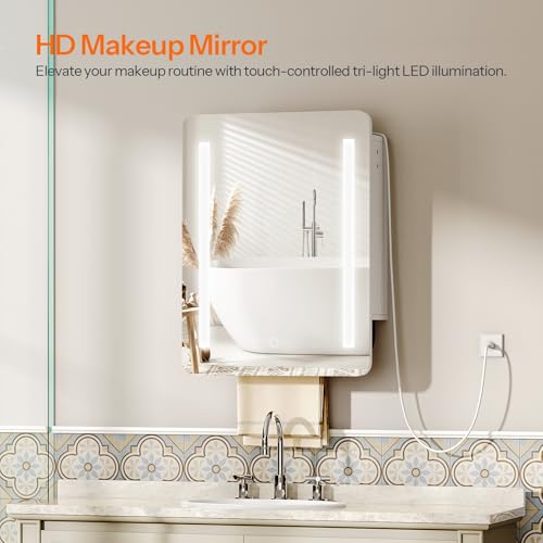 Hoobro WT59UDCW01 Bathroom Medicine Cabinet With Mirror And Lights, Wall-Mounted Cabinet With Storage, Lighted Medicine Cabinet thumb #6