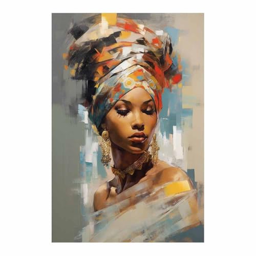 Poster vintage rétro féminin TERUEA 70x100cm portrait turban toile dorée sans cadre
