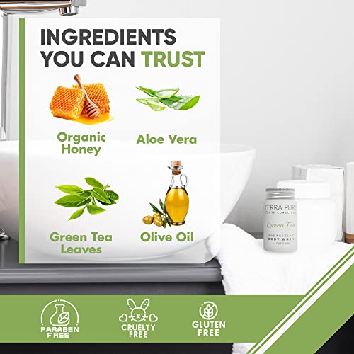 Terra Pure Green Tea Body Wash, 1.2 Oz. In Jam Jar With Organic Honey And Aloe Vera (Case Of 300) #TOP27