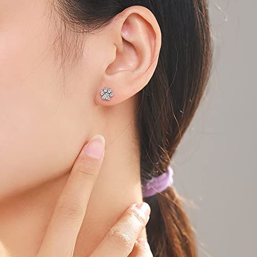CZ Puppy Dog Cat Paw Print Stud Earrings 925 Sterling Silver Crystal Pet Animal Tiny Studs Cartilage Tragus Earrings Piercing Post Cute Jewelry Gifts for Women2