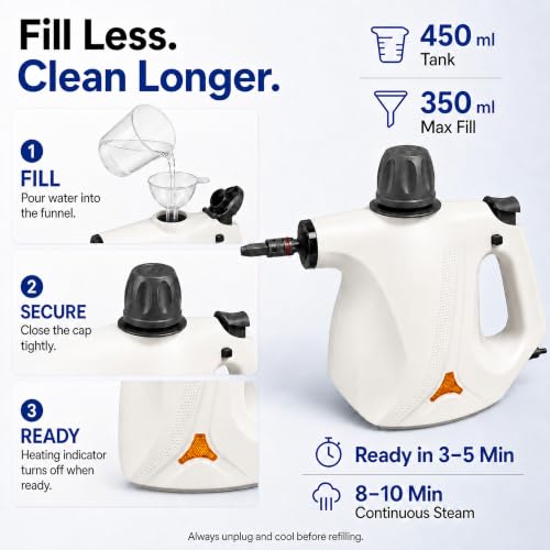 Image of Handheld Steam Cleaner, Pressurized Multi-Purpose Natural Steamer with 12 pcs Accessories, Steamer for Cleaning Car, Bathroom, Countertop, Upholstery, Shower, Couch, Tile Grout, Window, Grease(Beige)