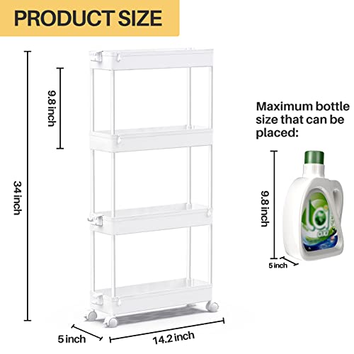 Spacekeeper Slim Rolling Storage Cart 4 Tier Bathroom Organizer Mobile Shelving Unit Storage Rolling Utility Cart Tower Rack For Kitchen Bathroom Laundry Narrow Places, White #TOP2