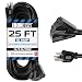 25 Ft Black Oil Resistant Extension Cord with 3 Electrical Power Outlets for Farms and Ranches - 14/3 SJTOW Heavy Duty Cable with 3 Prong Grounded Plug for Safety