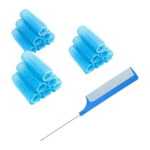 MOODKEY 18PCS Self Grip Small Hair Curlers Heatless Roller Hair Curlers Pro Salon Hairdressing Curler DIY Curly Hairstyle Hair Rollers Tools Rat Tail Comb for Women Medium Short Hair(Light Blue) Cover